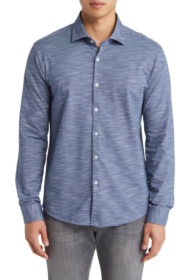Slub Knit Button-Up Shirt, Main, color, DARK NAVY