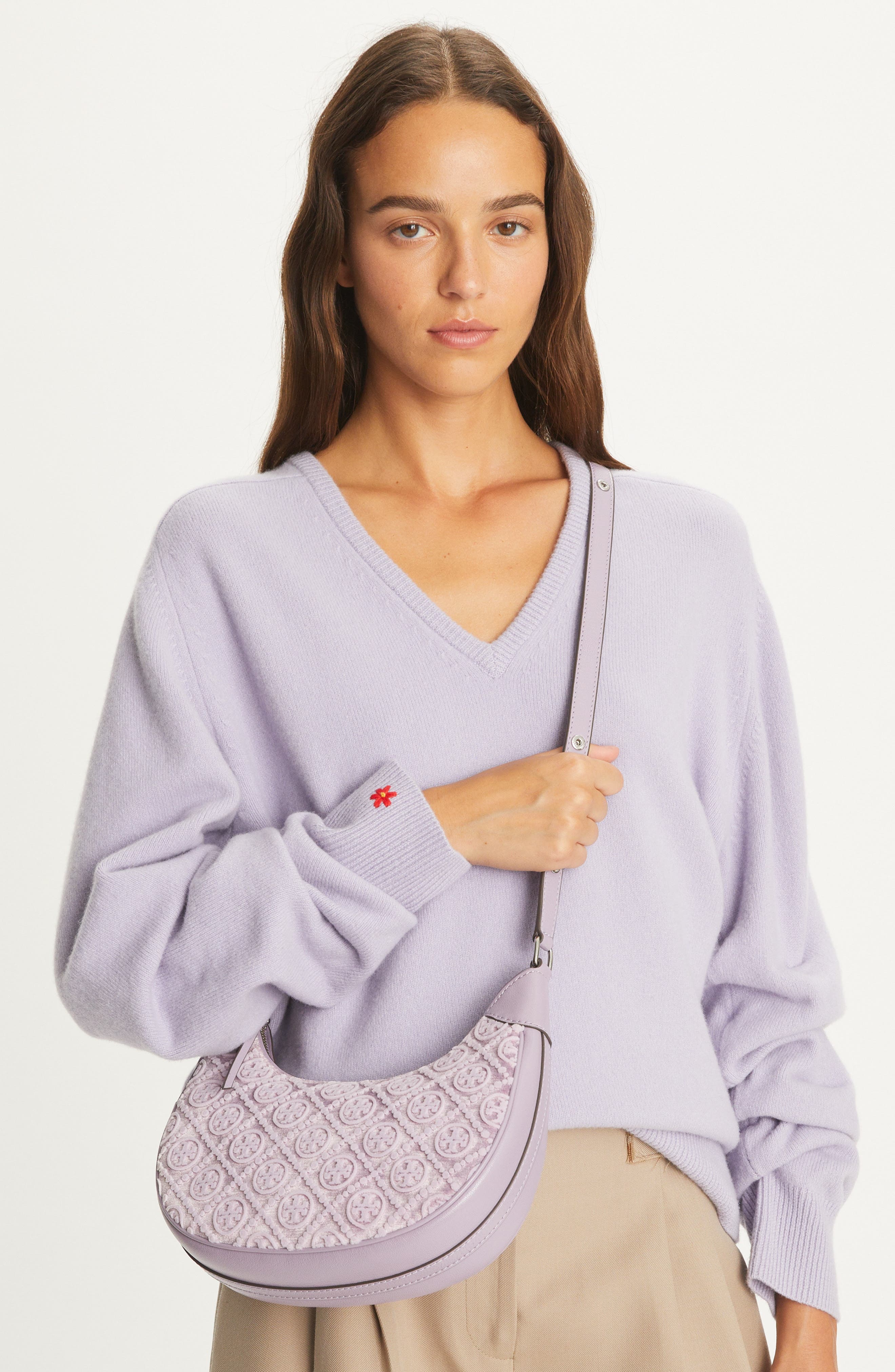 Tory Burch T Monogram Fil Coupé Crescent Shoulder Bag, Alternate, color, 