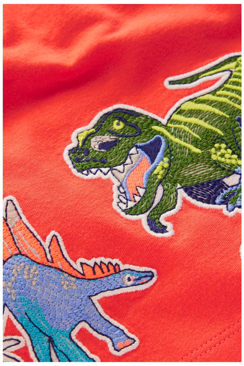 Kids' Dino Appliqué Long Sleeve Cotton Graphic T-Shirt, Alternate, color, HOT CORAL DINOS