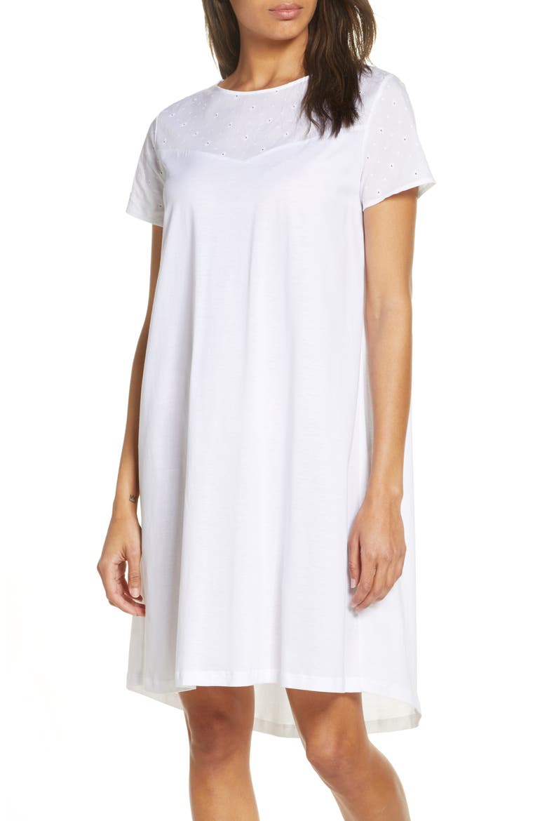 Kiah Eyelet Short Sleeve Nightgown, Main, color, WHITE