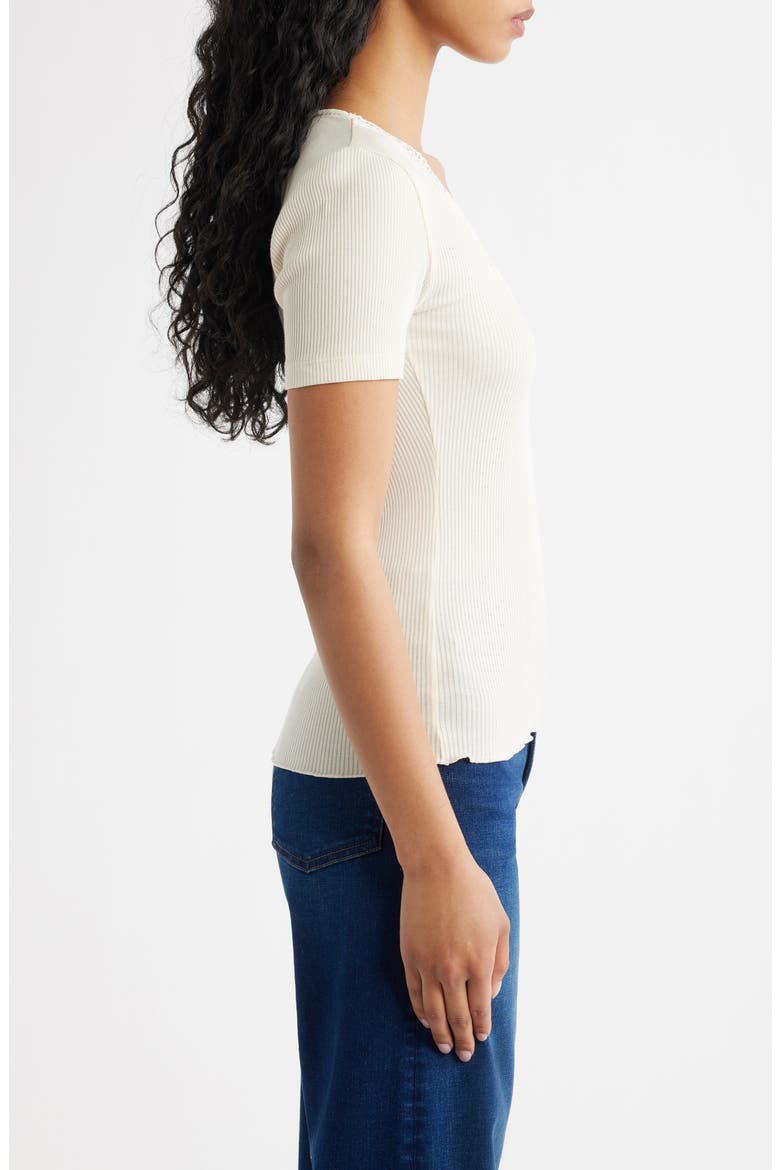 Lace Trim V-Neck Rib Top, Alternate, color, VINTAGE IVORY