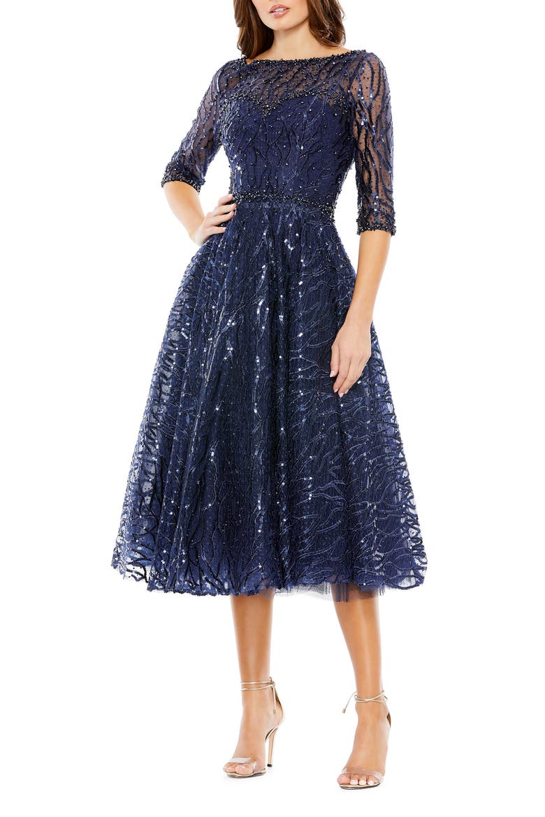 Sequin Embellished Midi Dress, Main, color, NAVY