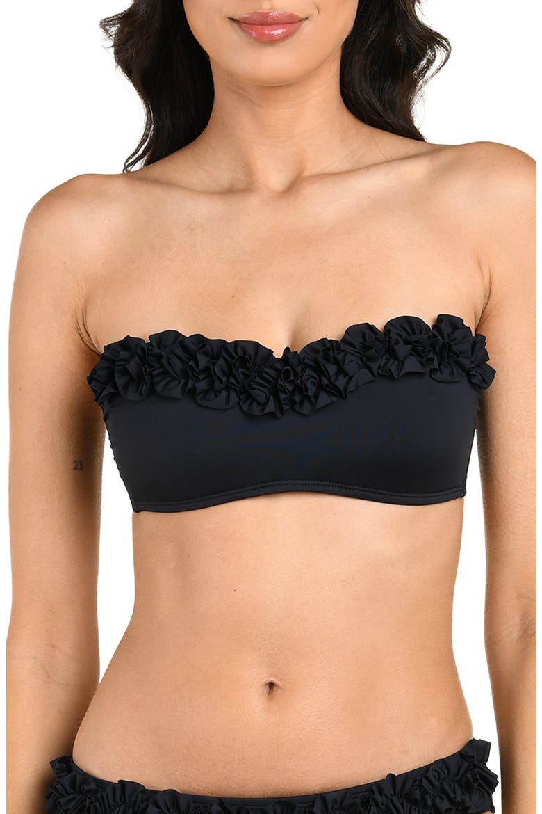 Island Ruffle Bandeau Bikini Top, Alternate, color, BLACK