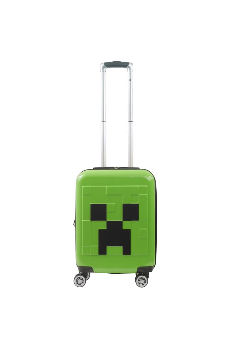 Minecraft Creeper Big face 21.5" Expandable Carry-On Spinner Luggage, Alternate, color, GREEN