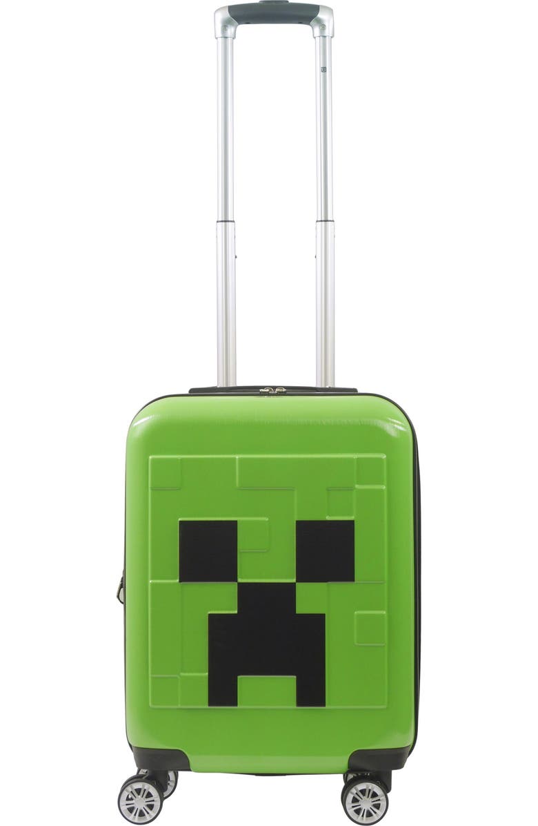Ful Minecraft Creeper Big face 21.5" Expandable Carry-On Spinner Luggage, Alternate, color, Green
