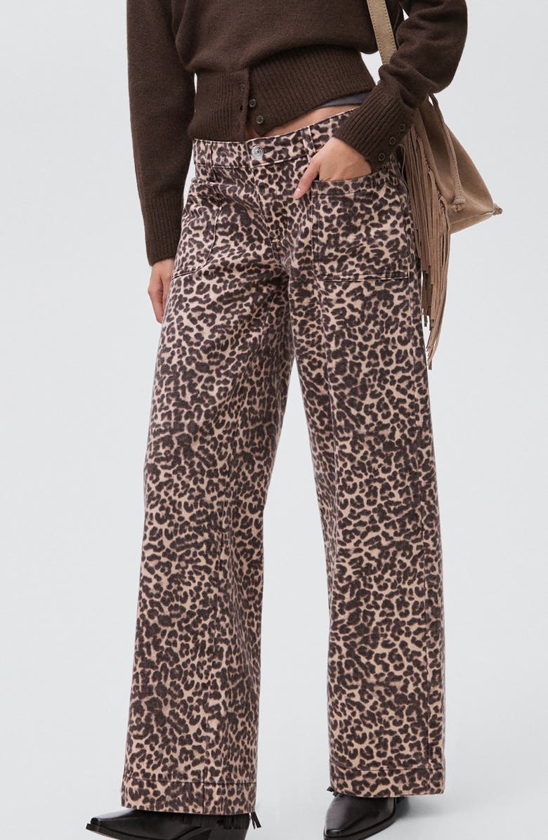 MANGO TEEN Leopard Print Patch Pocket Wide Leg Jeans, Main, color, Ecru