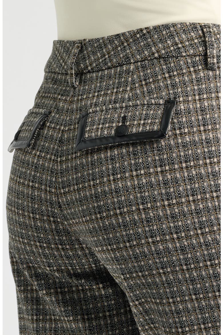 Faux Leather Trim Tweed Pants, Alternate, color, BLK TAN MN CHCK