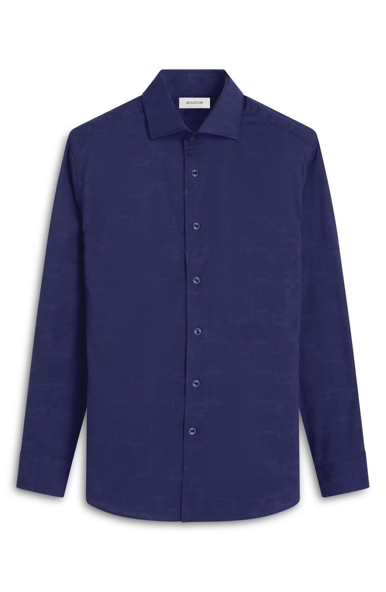 Bugatchi Axel Shaped Fit Stretch Cotton Button-Up Shirt, Alternate, color, Navy