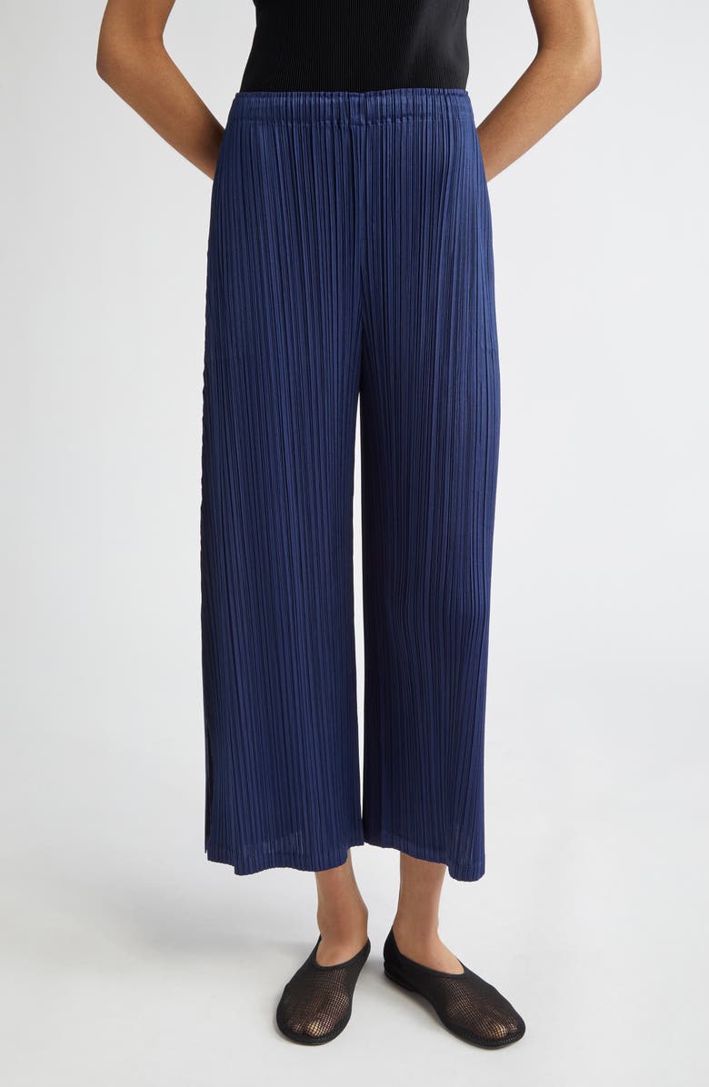Pleats Please Issey Miyake Merry Bicolor Ankle Wide Leg Pants, Main, color, Navy