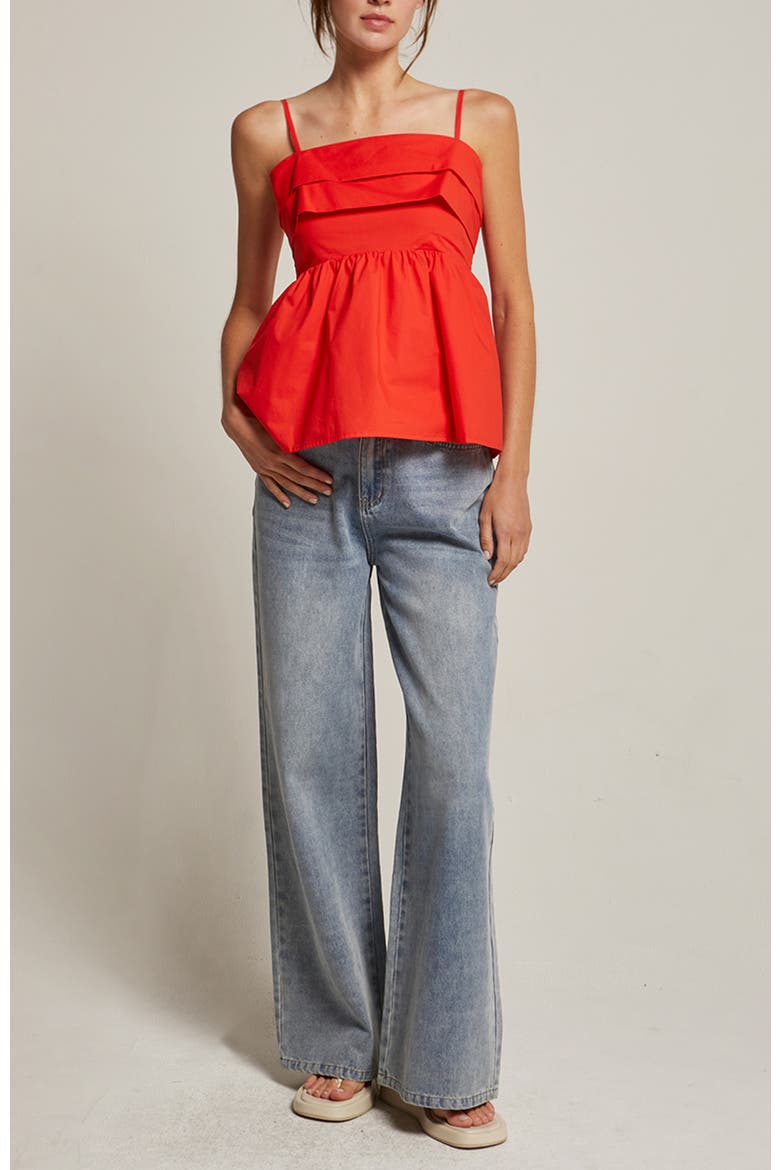 Pleated Babydoll Camisole Top, Alternate, color, Poppy