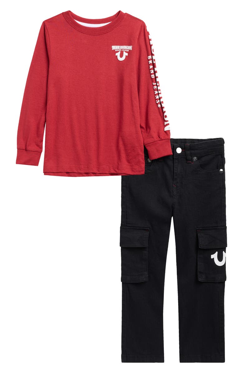 True Religion Kids' Long Sleeve T-Shirt & Jeans Set, Main, color, Red