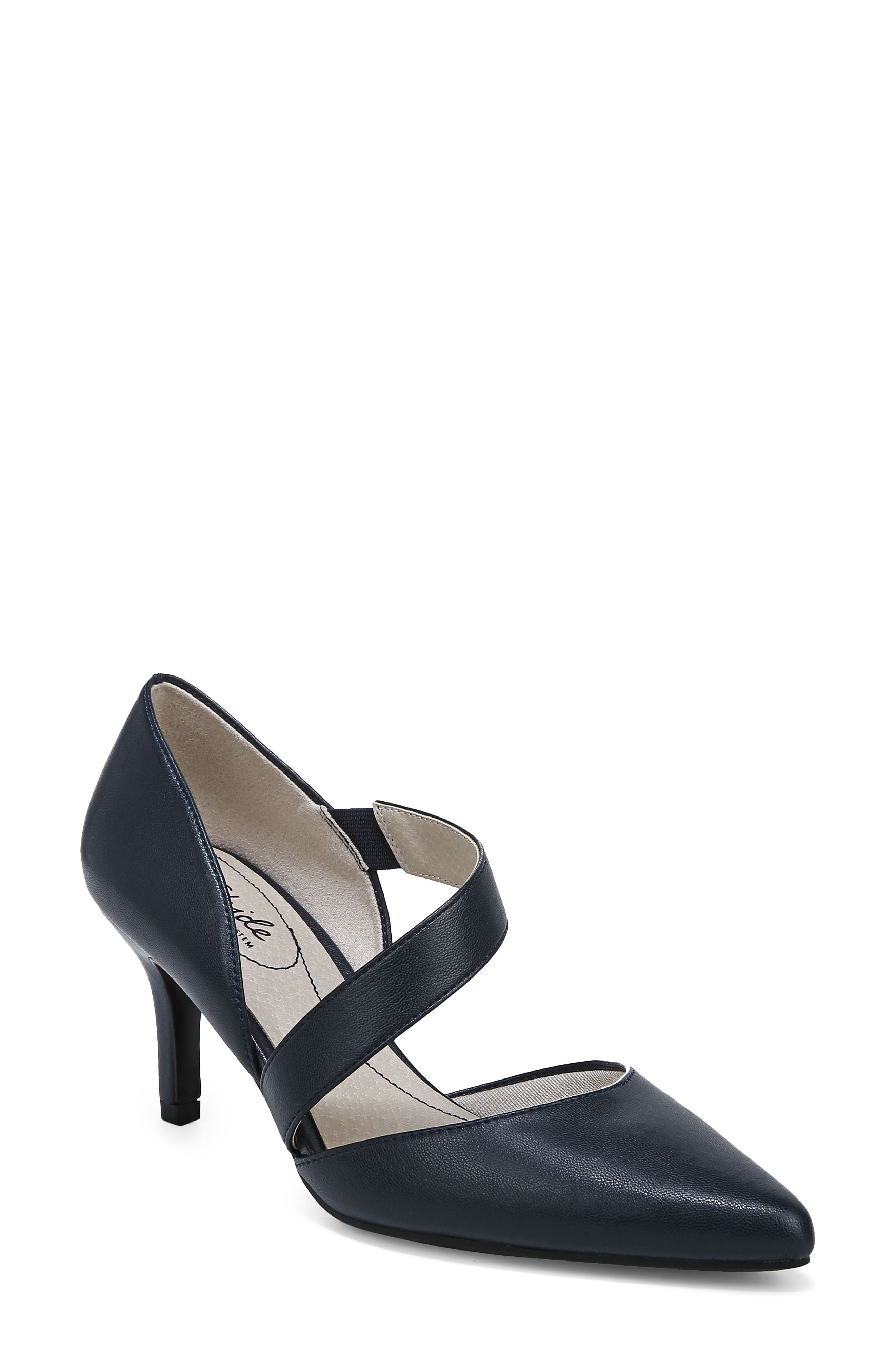 Suki Asymmetric Strap Pump, Main, color, LUX NAVY