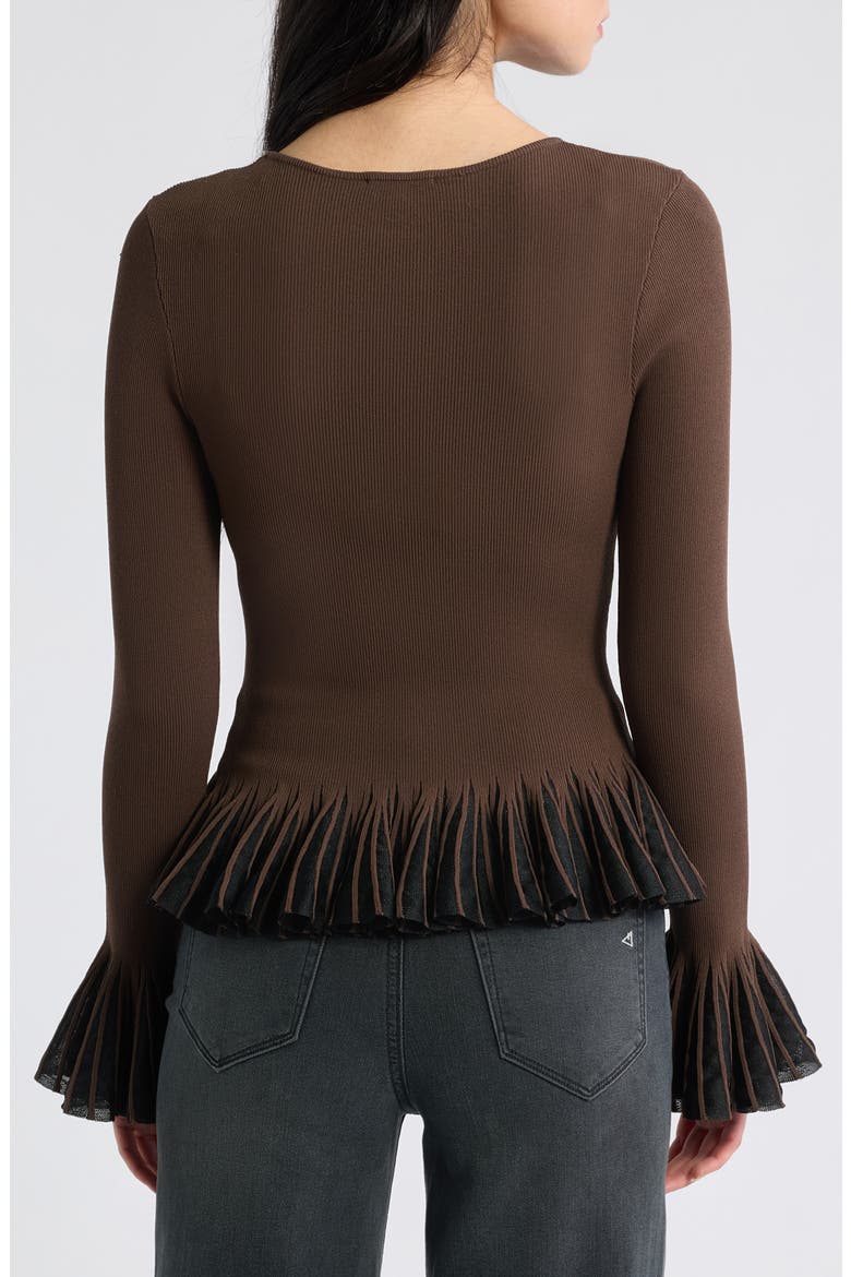 Nora Pleat Trim Top, Alternate, color, BROWN BLACK ORGANZA