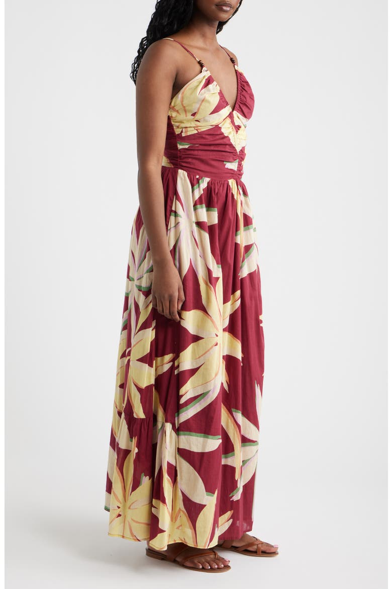 Palm Floral Print A-Line Maxi Sundress, Alternate, color, RED PALMA