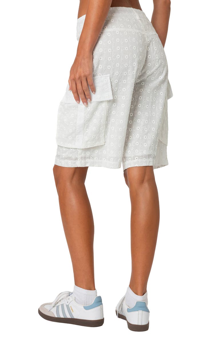 EDIKTED Eyelet Cargo Bermuda Shorts, Alternate, color, White