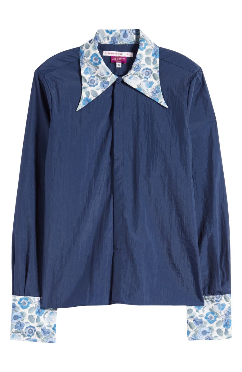 COMING OF AGE x Liberty London Heidi Rose Print Trim Snap Front Shirt, Alternate, color, 