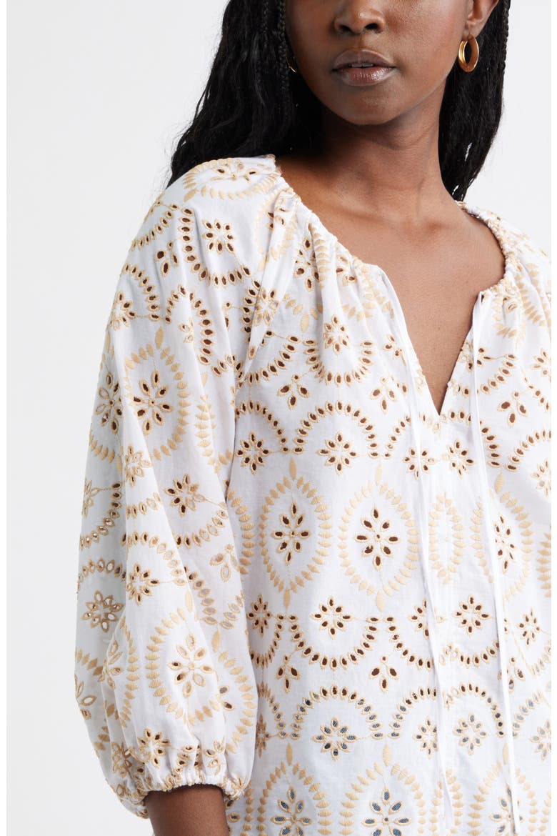 Embroidered Eyelet Lace Top, Alternate, color, WHITE- TAN SHORE EMBROIDERY