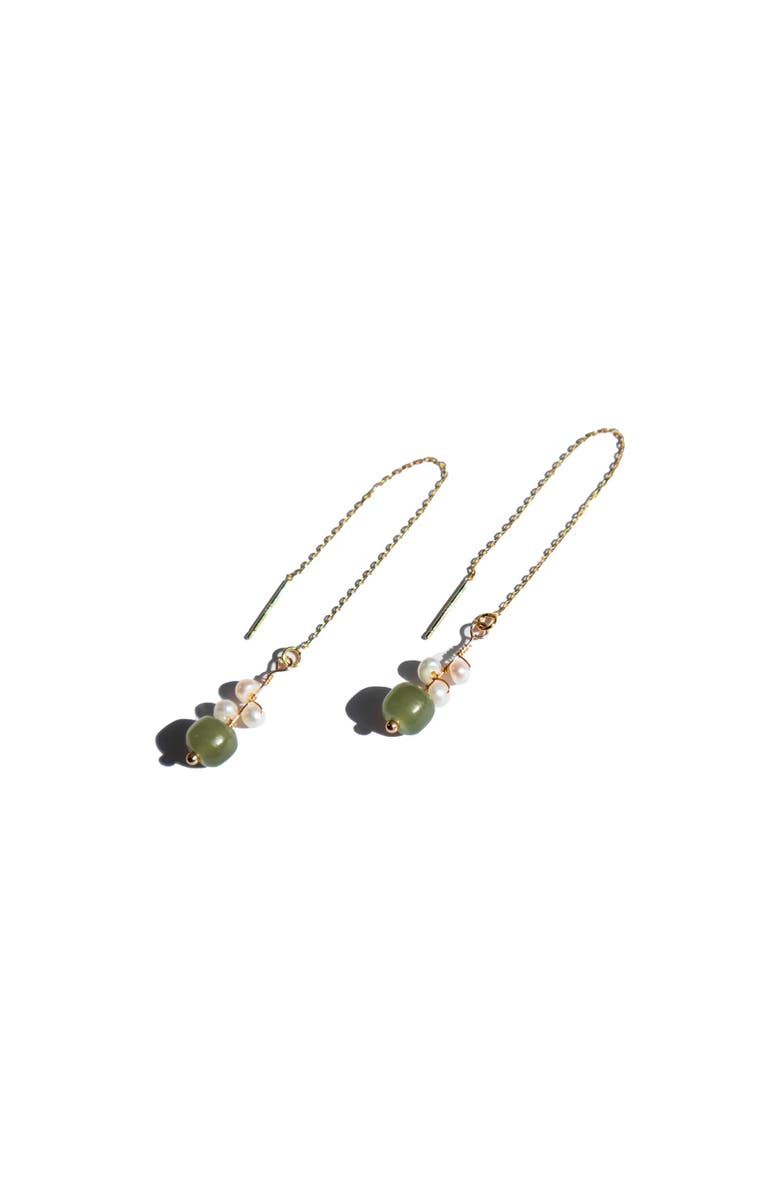 seree Madeleine Jade and freshwater pearl drop earrings, Alternate, color, Light Green