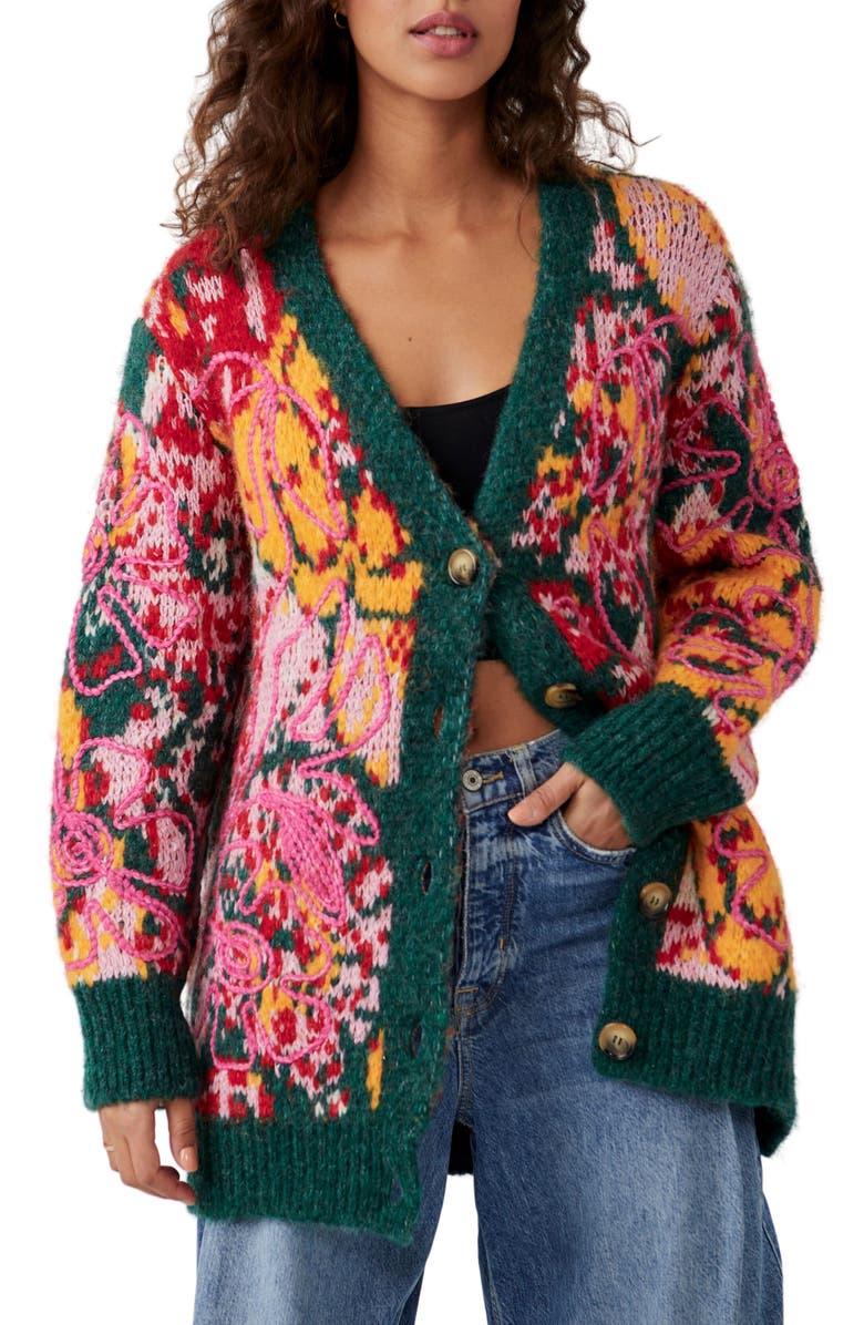 Free People Alexis Floral Pattern Cardigan, Main, color, 