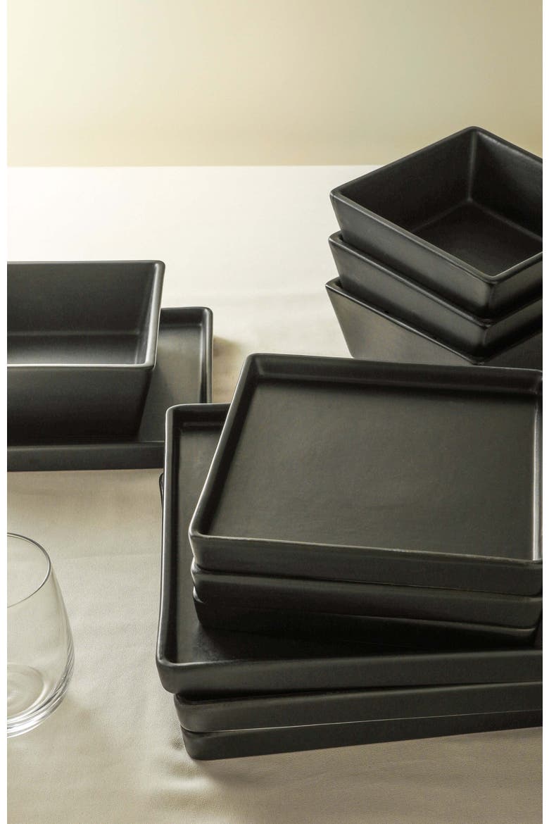 Grace Stoneware 12-Piece Dinnerware Set, Alternate, color, Black Matte