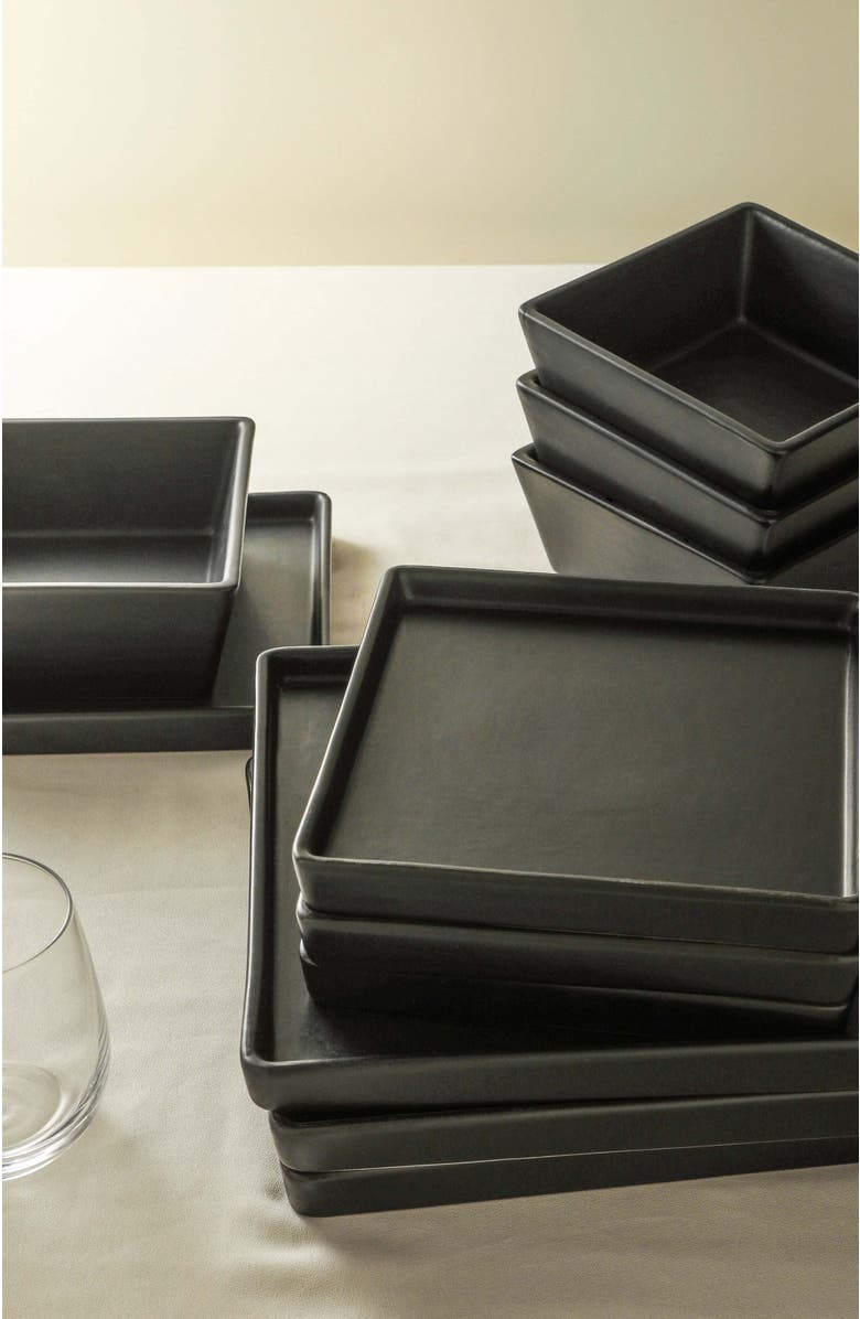Stone Lain Grace Stoneware 12-Piece Dinnerware Set, Alternate, color, Black Matte