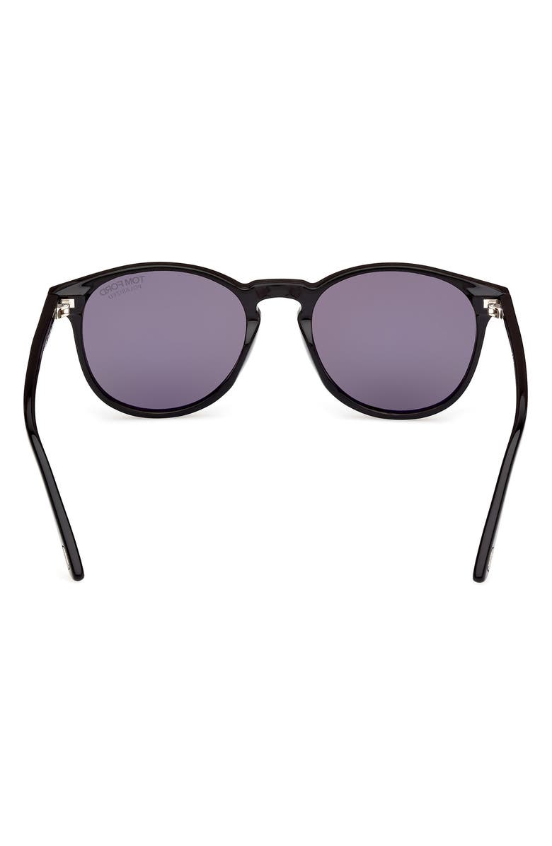 TOM FORD 53mm Round Sunglasses, Alternate, color, Shiny Black / Smoke Polarized