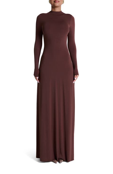 Mock Neck Long Sleeve Maxi Dress