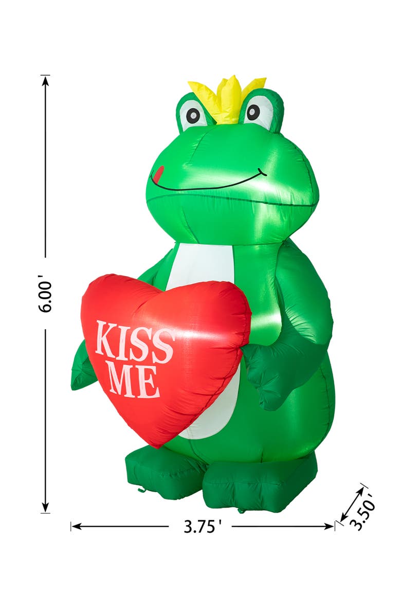 Glitzhome 6FT Lighted Valentine's Day Inflatable Frog with Heart Decor, Alternate, color, Green