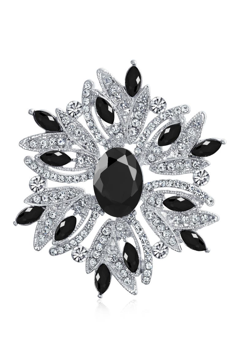 Rhodium Plated Large Statement Vintage Style Pin, Main, color, BLACK