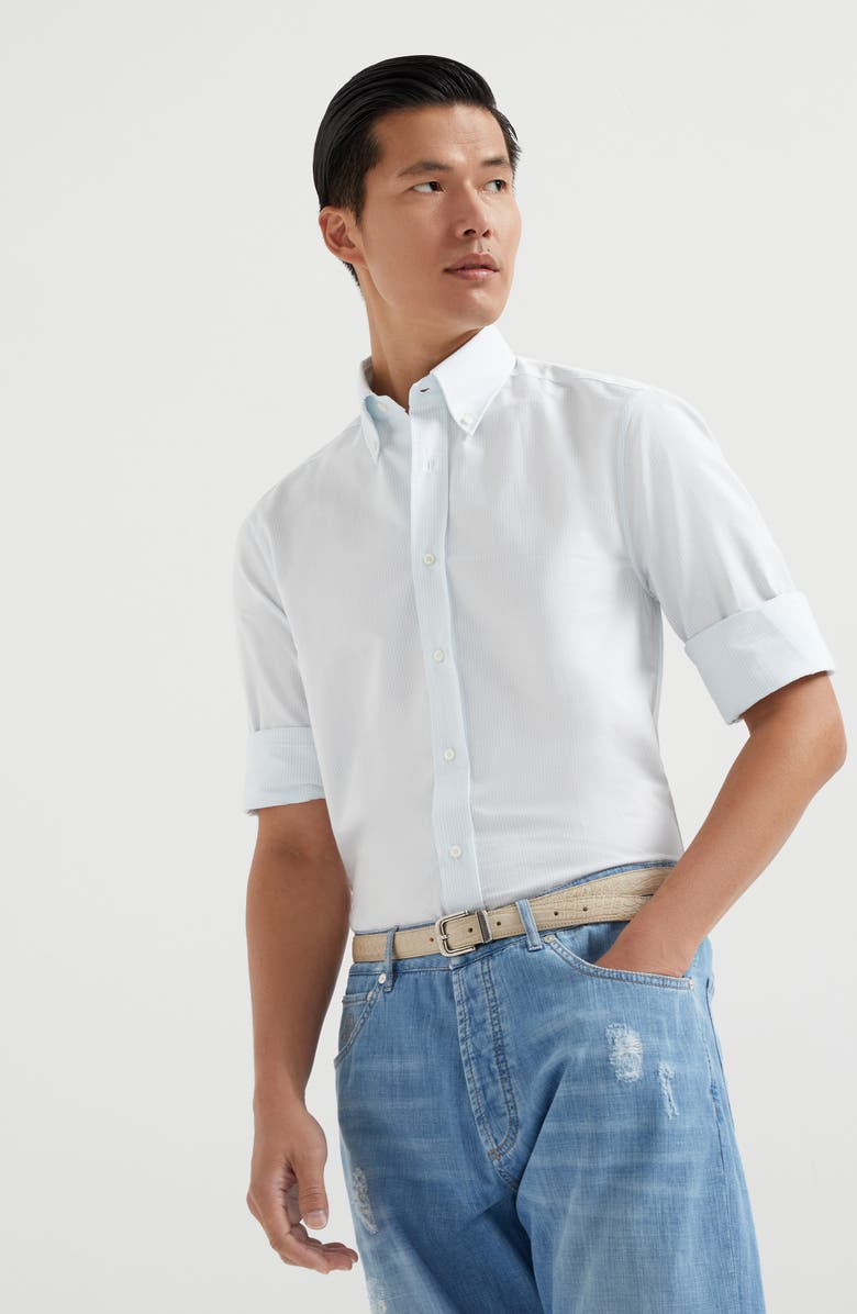 Brunello Cucinelli Striped poplin shirt, Alternate, color, 