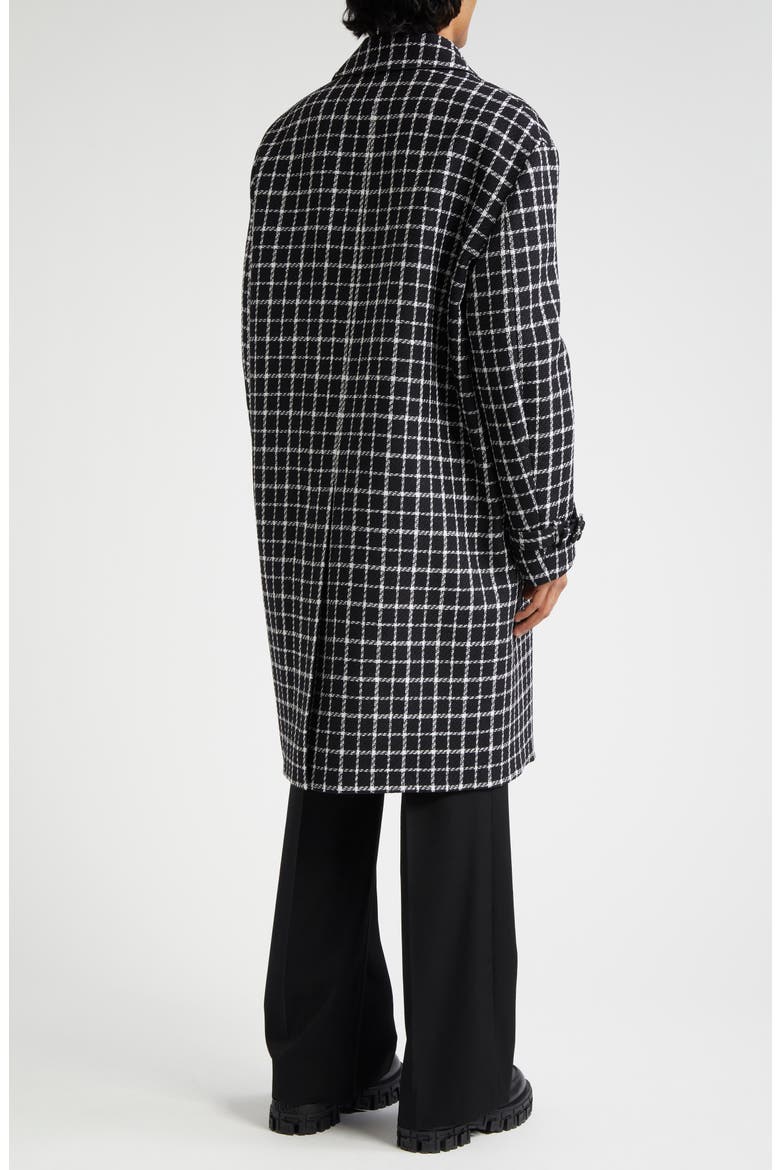 Windowpane Check Wool Blend Coat, Alternate, color, BLACK WHITE