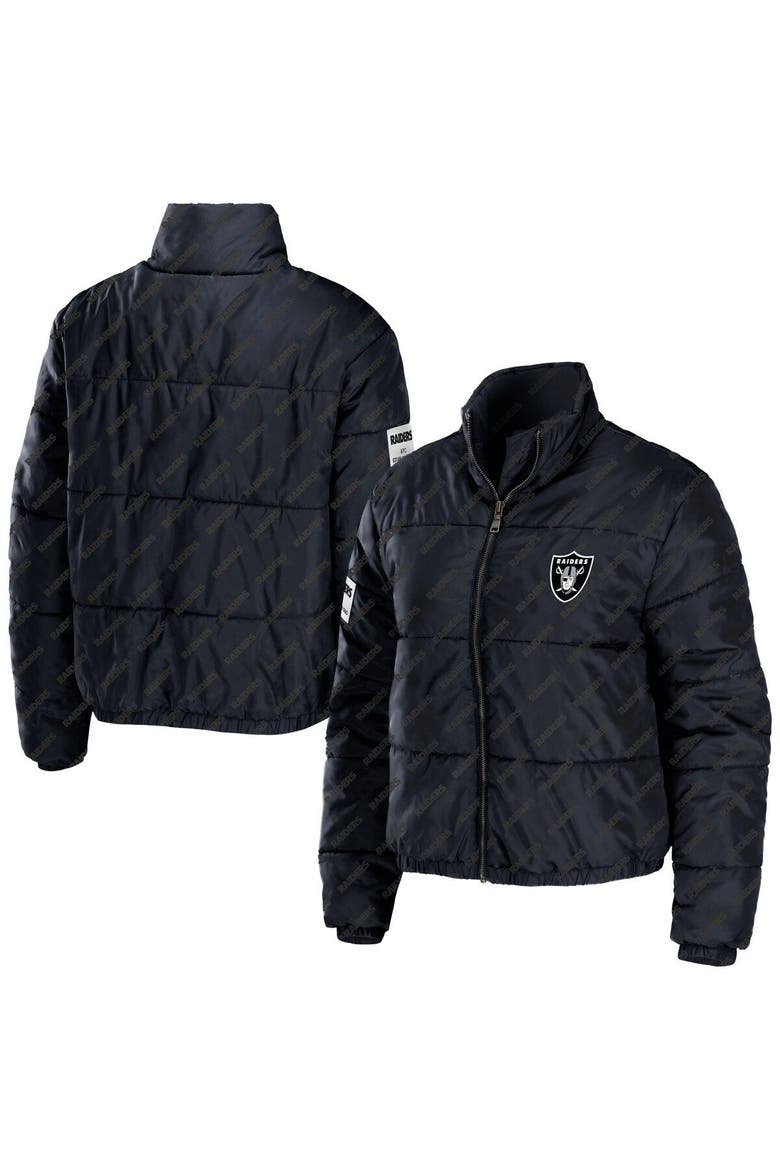 Women's WEAR by Erin Andrews Black Las Vegas Raiders Puffer Full-Zip Cropped Jacket, Alternate, color, Black