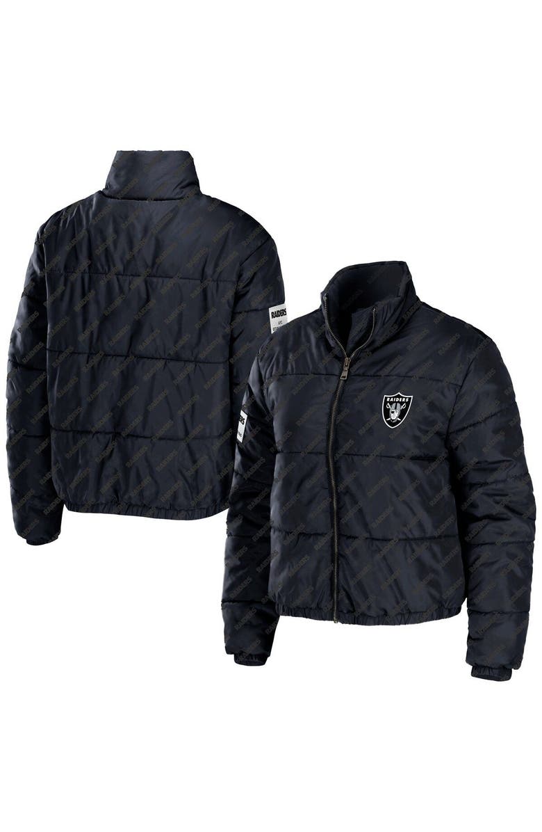 WEAR by Erin Andrews Women's WEAR by Erin Andrews Black Las Vegas Raiders Puffer Full-Zip Cropped Jacket, Alternate, color, Black