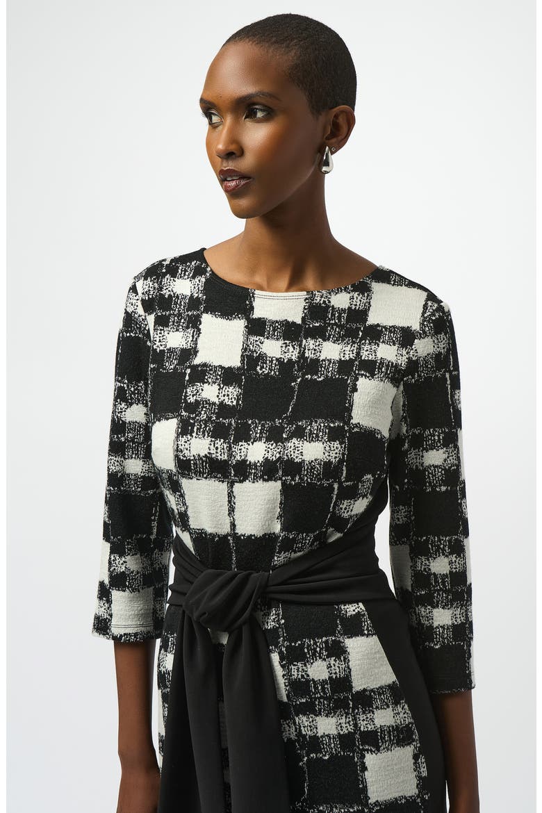 Jacquard Sheath Dress with Sash, Alternate, color, BLACK/ CREAM
