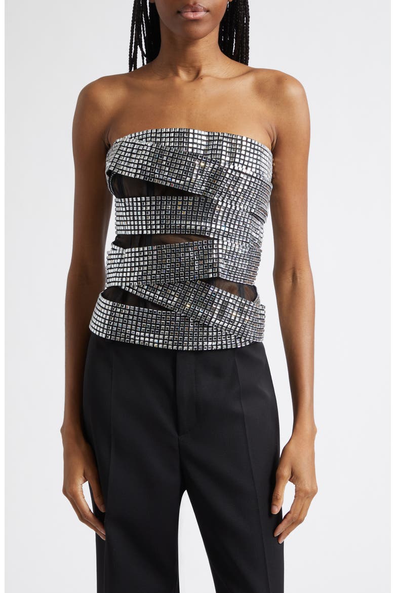 Disco Ball Strapless Top, Main, color, BLACK