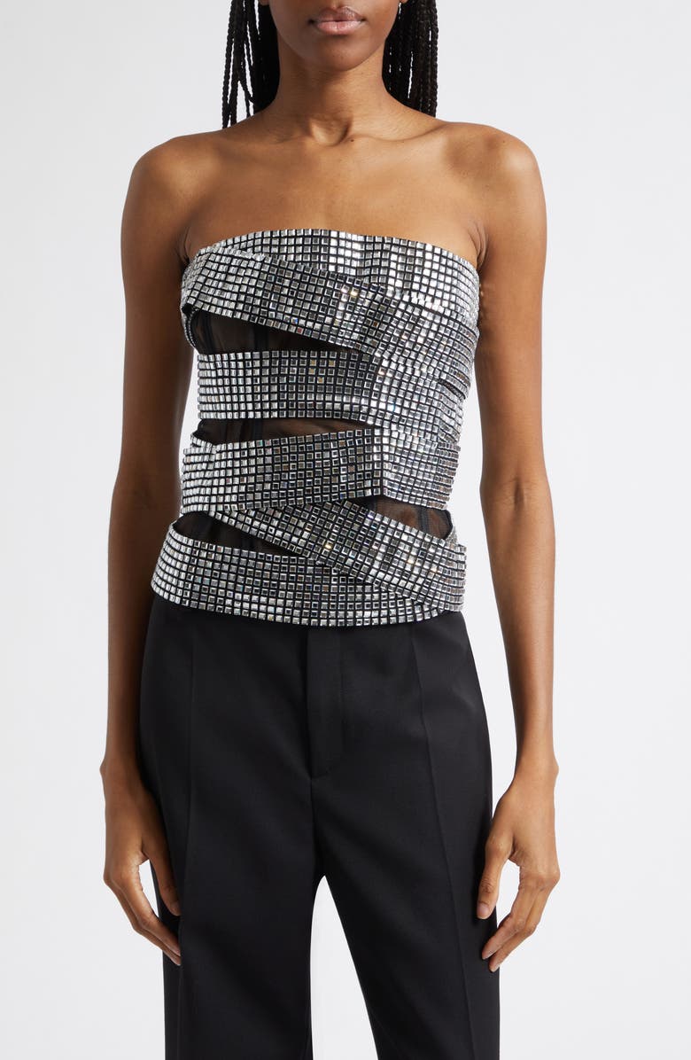 Area Disco Ball Strapless Top, Main, color, Black