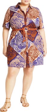 City Chic Becka Print Belted Dress