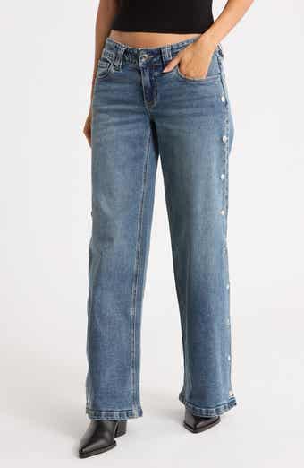 Side Snap Low Rise Baggy Wide Leg Jeans