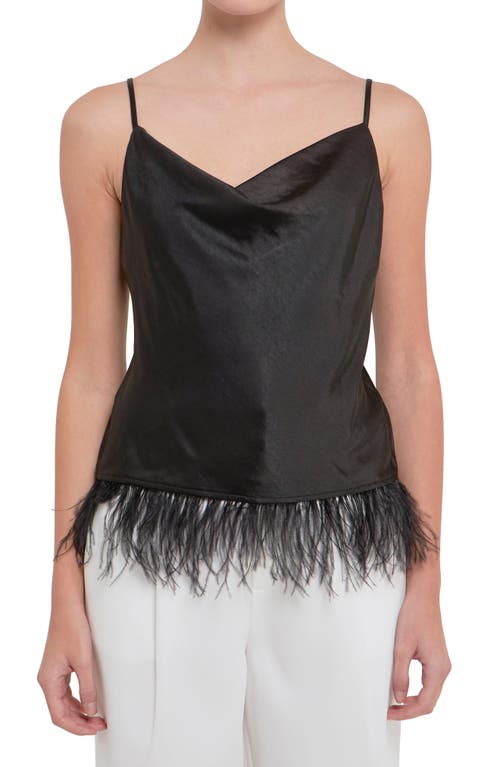 Endless Rose Feather Hem Satin Camisole In Black