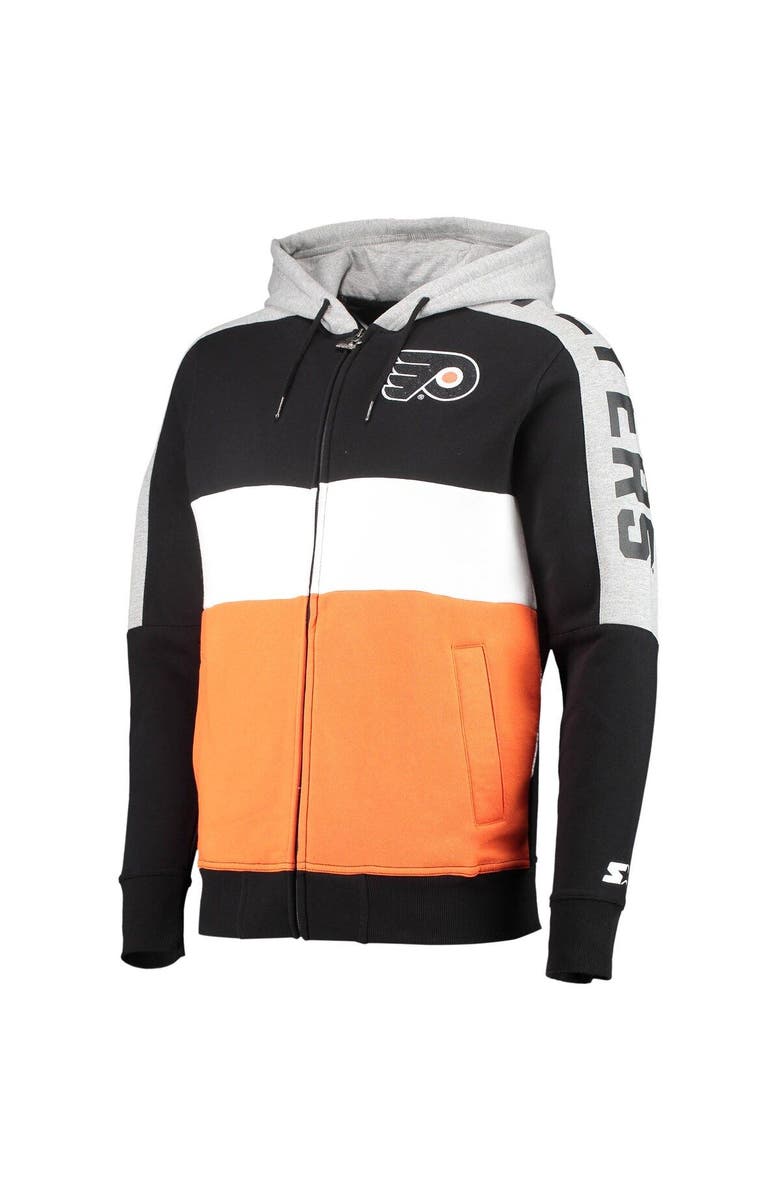 STARTER Men's Starter Black/Orange Philadelphia Flyers Playoffs Color Block Full-Zip Hoodie, Alternate, color, 
