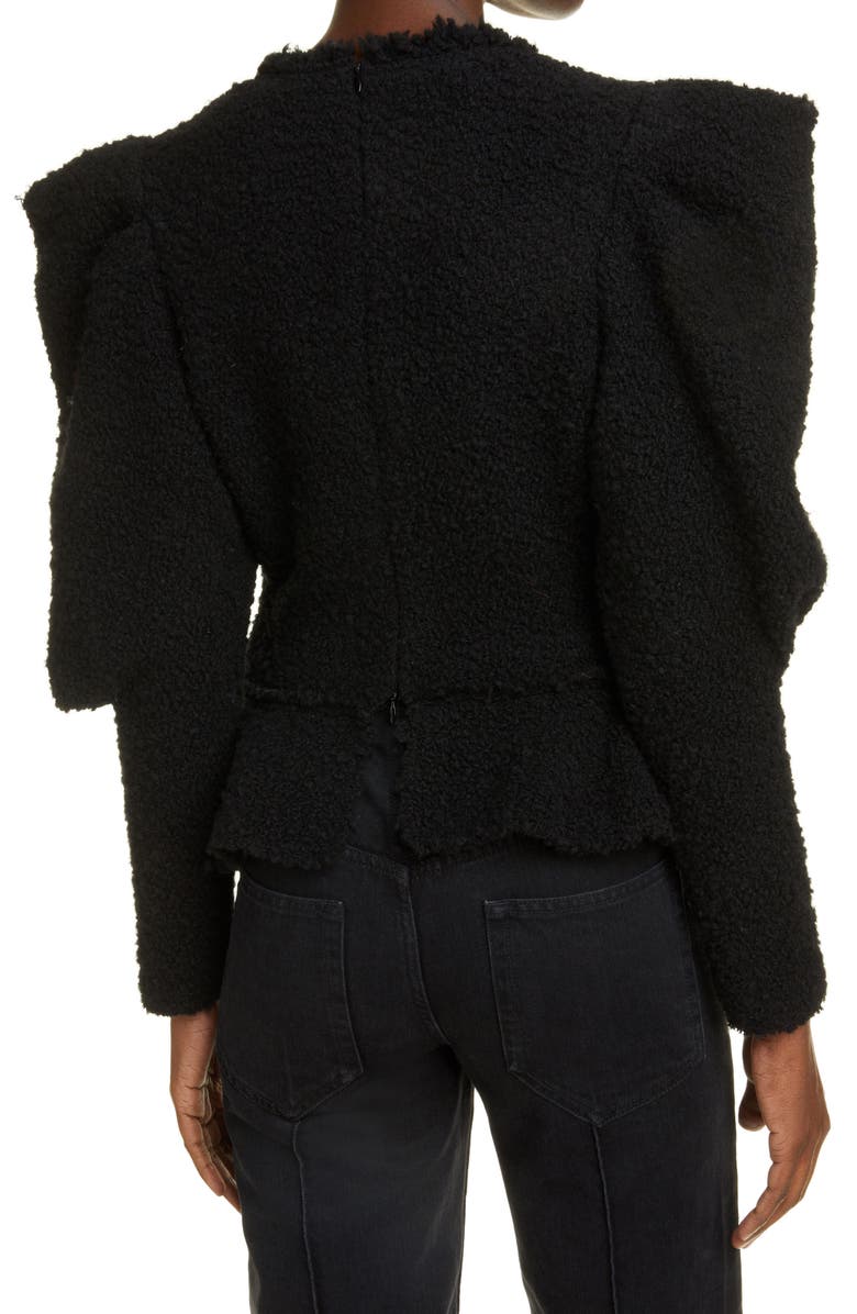 Isabel Marant Giamili Leg of Mutton Sleeve Bouclé Tweed Peplum Top, Alternate, color, 