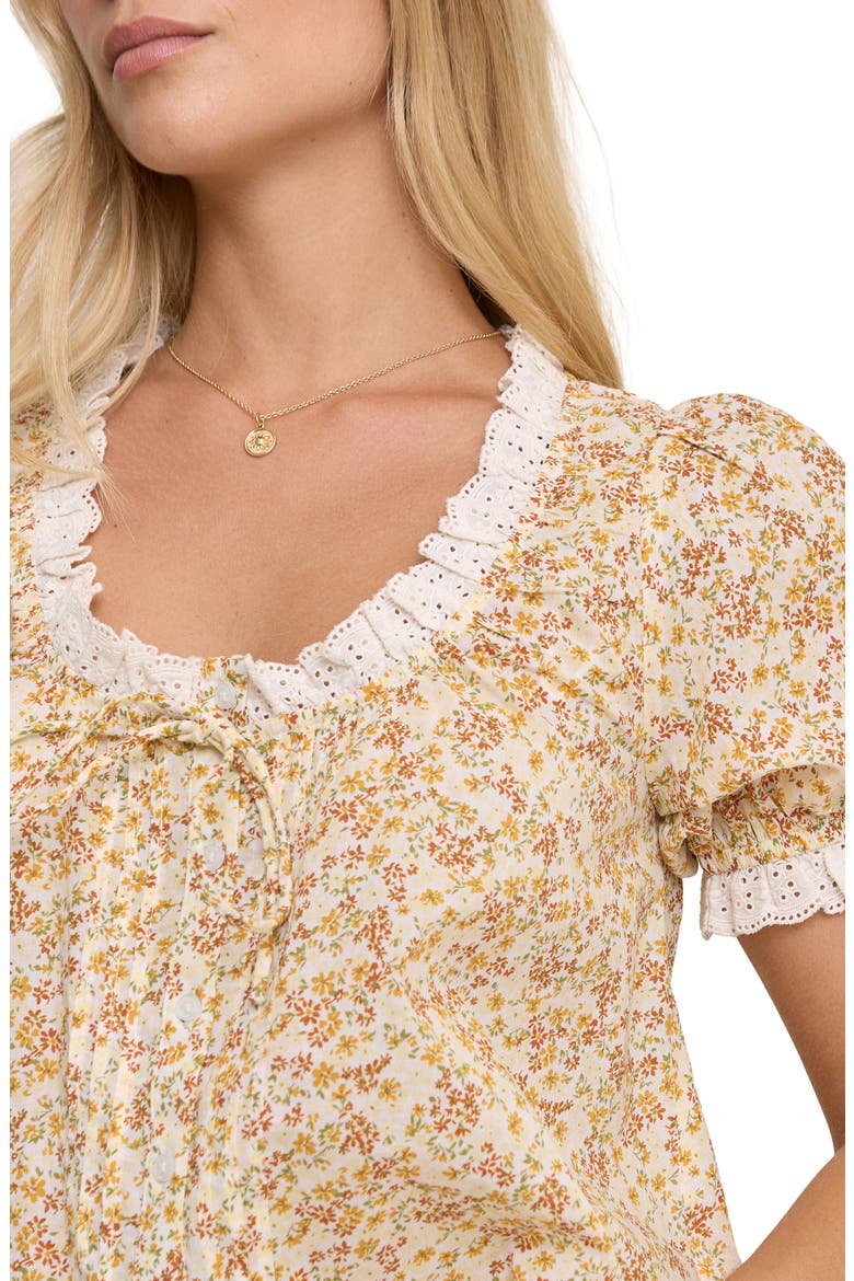 Lumi Floral Eyelet Trim Button-Up Top, Alternate, color, YELLOW