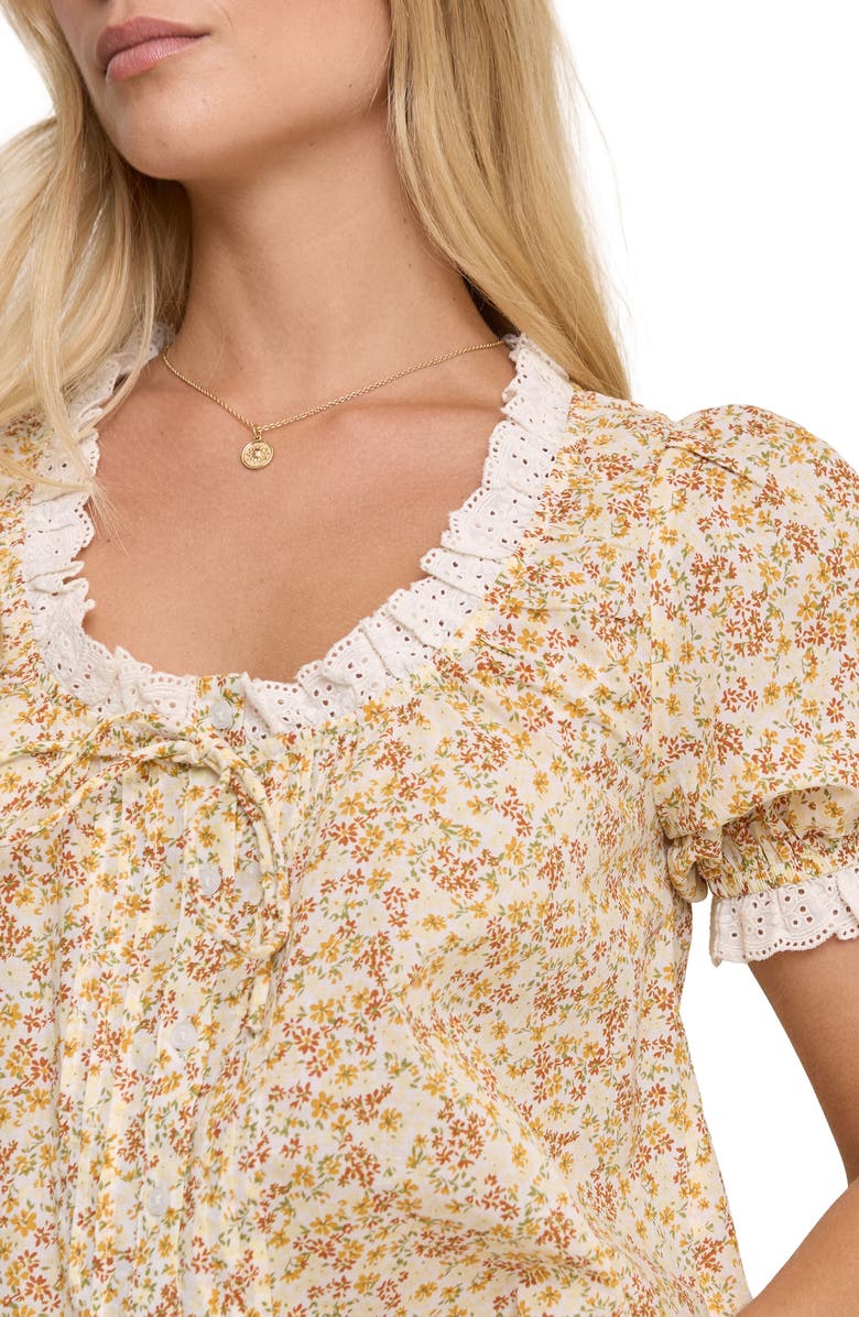 Nobody's Child Lumi Floral Eyelet Trim Button-Up Top, Alternate, color, Yellow