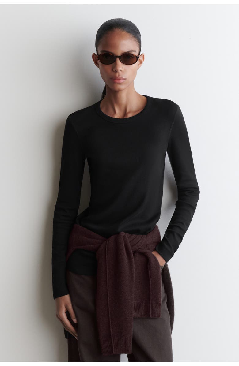 COS Ribbed Jersey Long-Sleeved Top, Main, color, Black