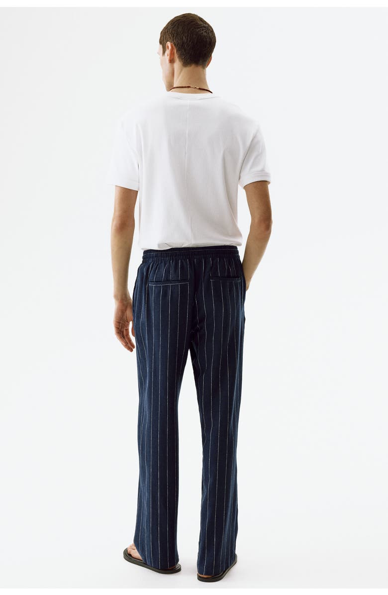 H&M Relaxed-fit linen-blend pants, Alternate, color, Navy Blue/Striped