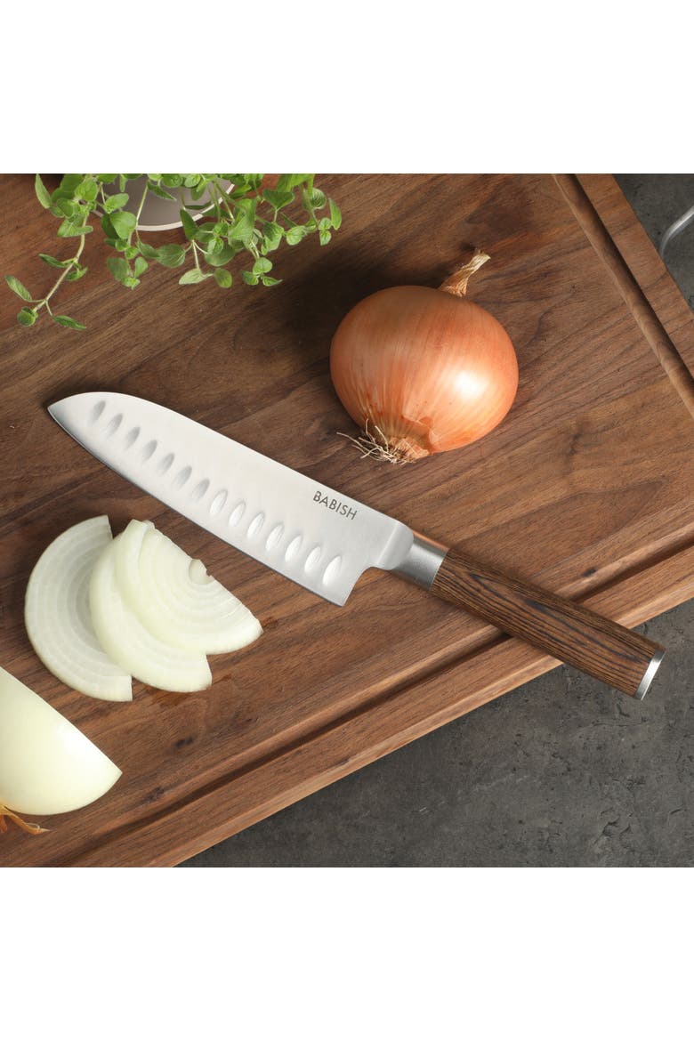 High Carbon German Steel Santoku Knife with Pakka Wood Handle, Alternate, color, Dark Brown