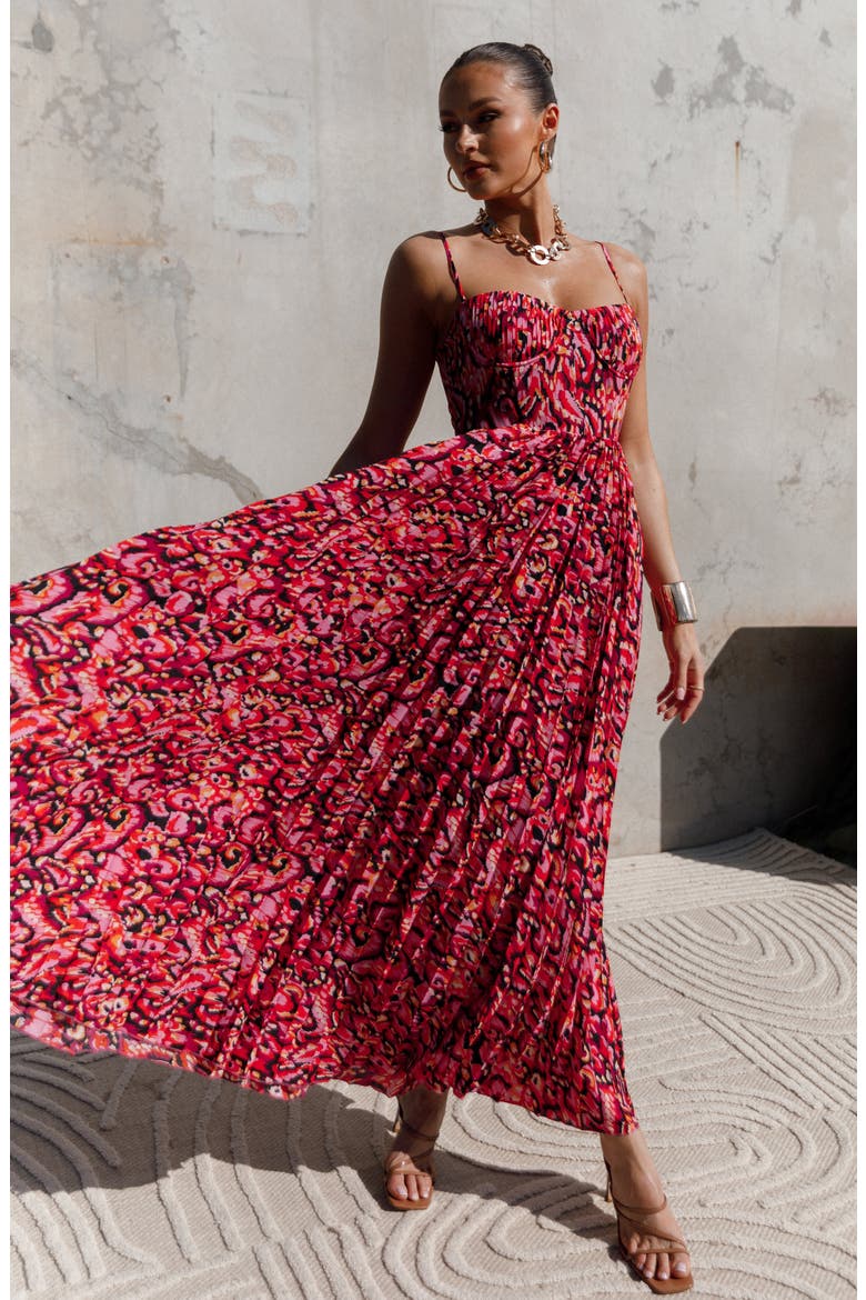 Achanti Print Pleated Maxi Dress, Alternate, color, PINK MULTI