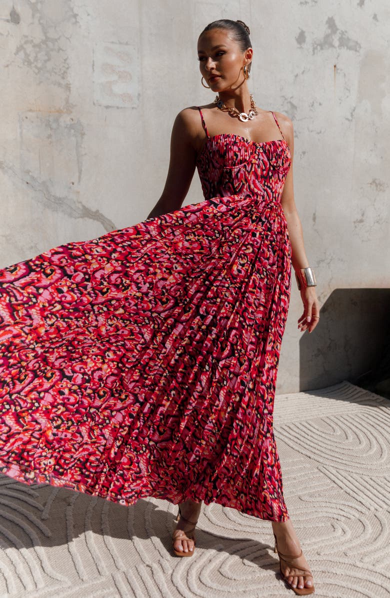 Petal & Pup Achanti Print Pleated Maxi Dress, Alternate, color, Pink Multi