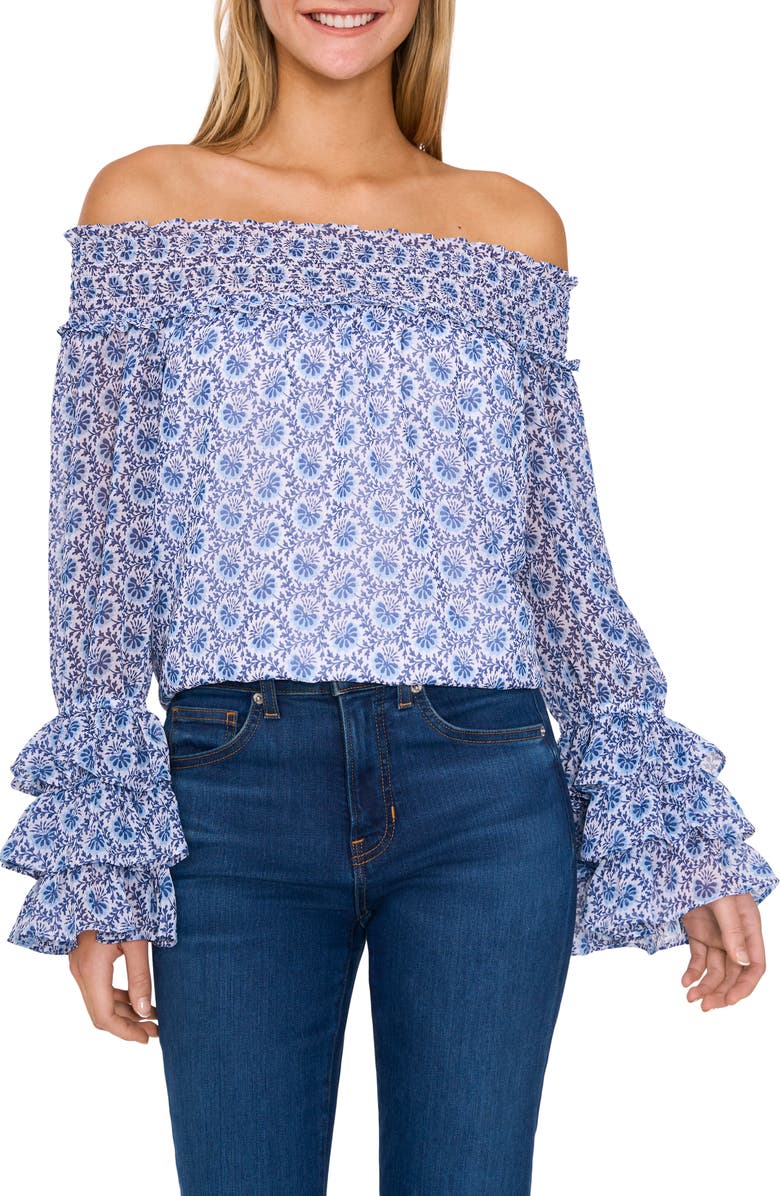 CeCe Floral Off the Shoulder Ruffle Top, Main, color, 