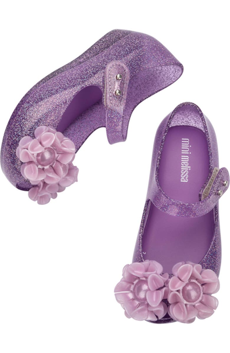 Mini Melissa Kids' Mini Ultragirl Springtime Mary Jane Flat, Alternate, color, Lilac Glit